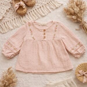 Jessica Simpson Toddler Girls Blush Pink Embroidered Cotton Gauze Top | Boho